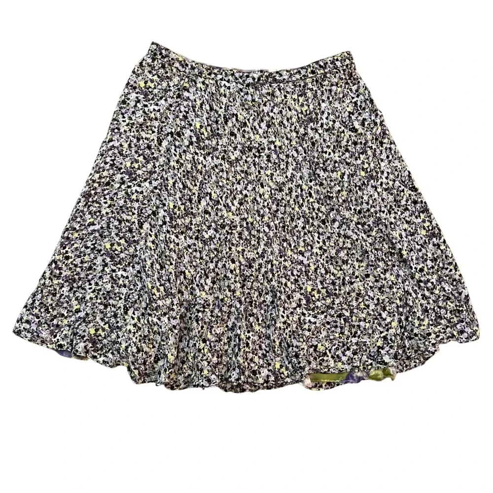 Coldwater Creek Reversible Floral Midi Skirt XL 16 Purple Green water color